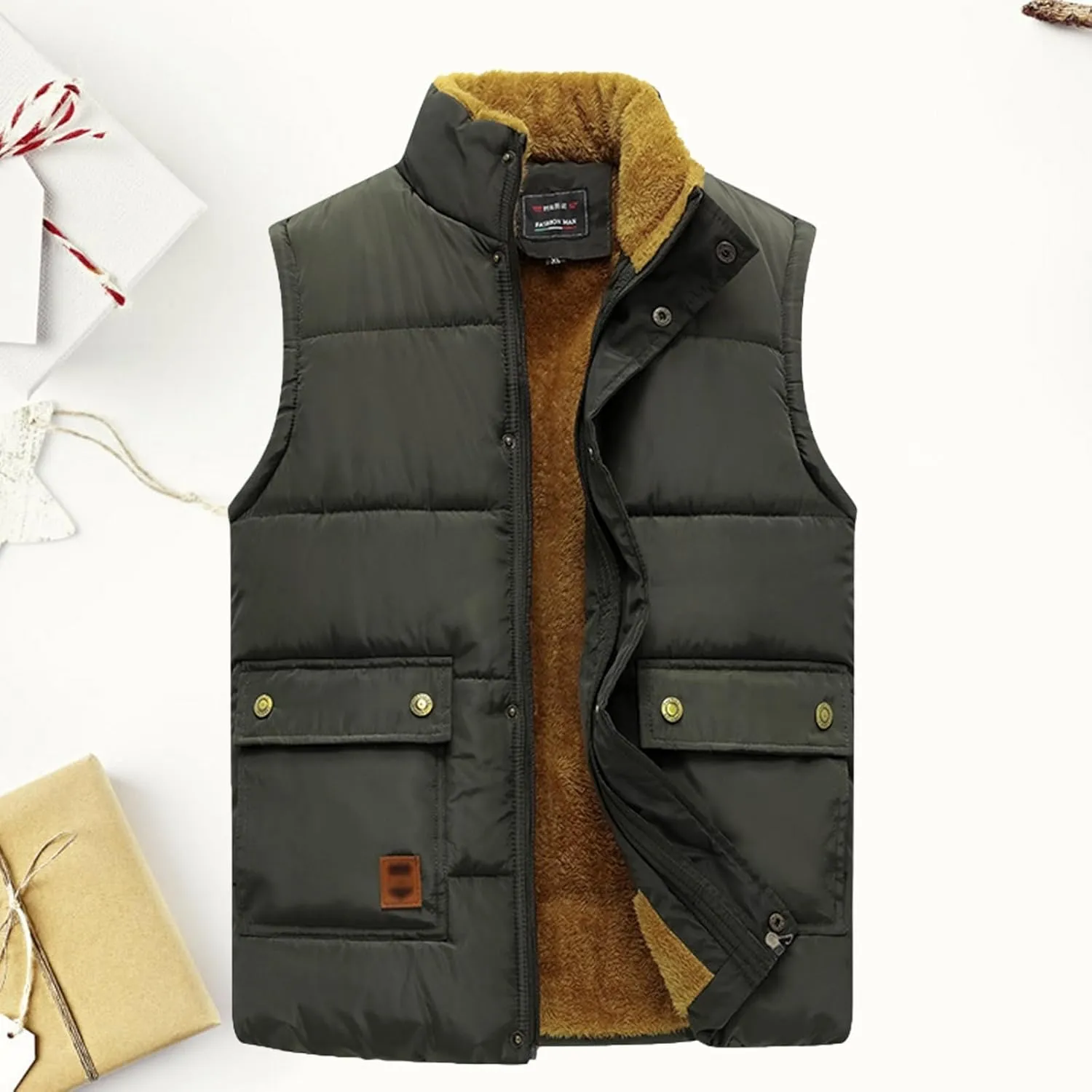 Vest For Men And Winter Fashion Casual Zipper Collar Pocket Hooded Sleeveless Cotton Padded Jacket Vest Top Mens