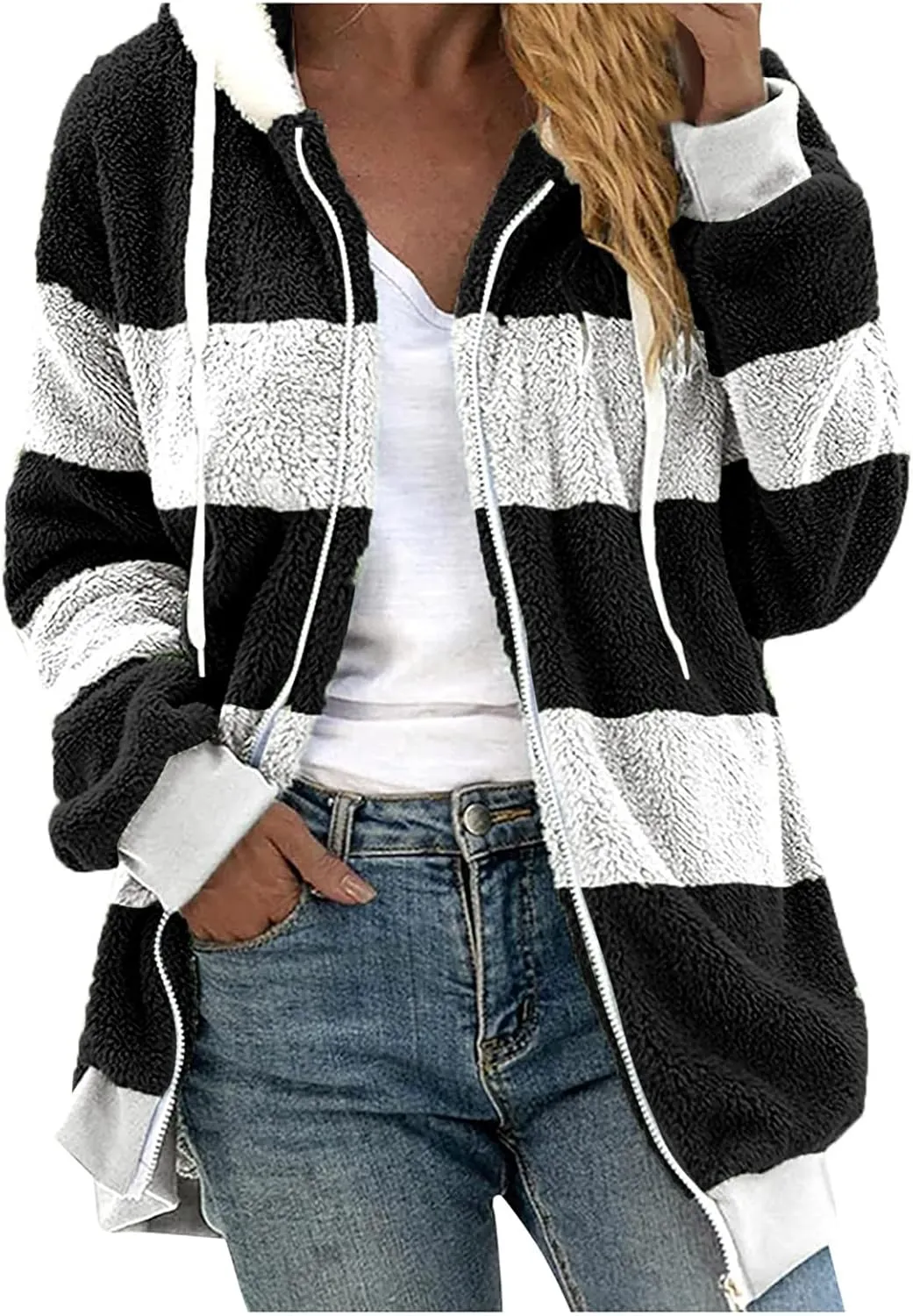 Wangxldd Ladies Fashion Casual Cardigan Sweaters Long Sleeve Zip Up Breathable Solid Hoodies Outerwear Coat Outerwear Coats