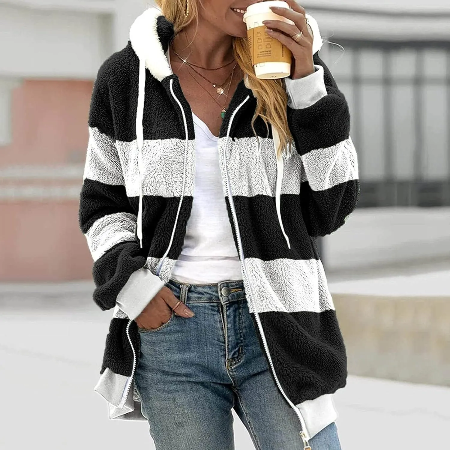 Wangxldd Ladies Fashion Casual Cardigan Sweaters Long Sleeve Zip Up Breathable Solid Hoodies Outerwear Coat Outerwear Coats