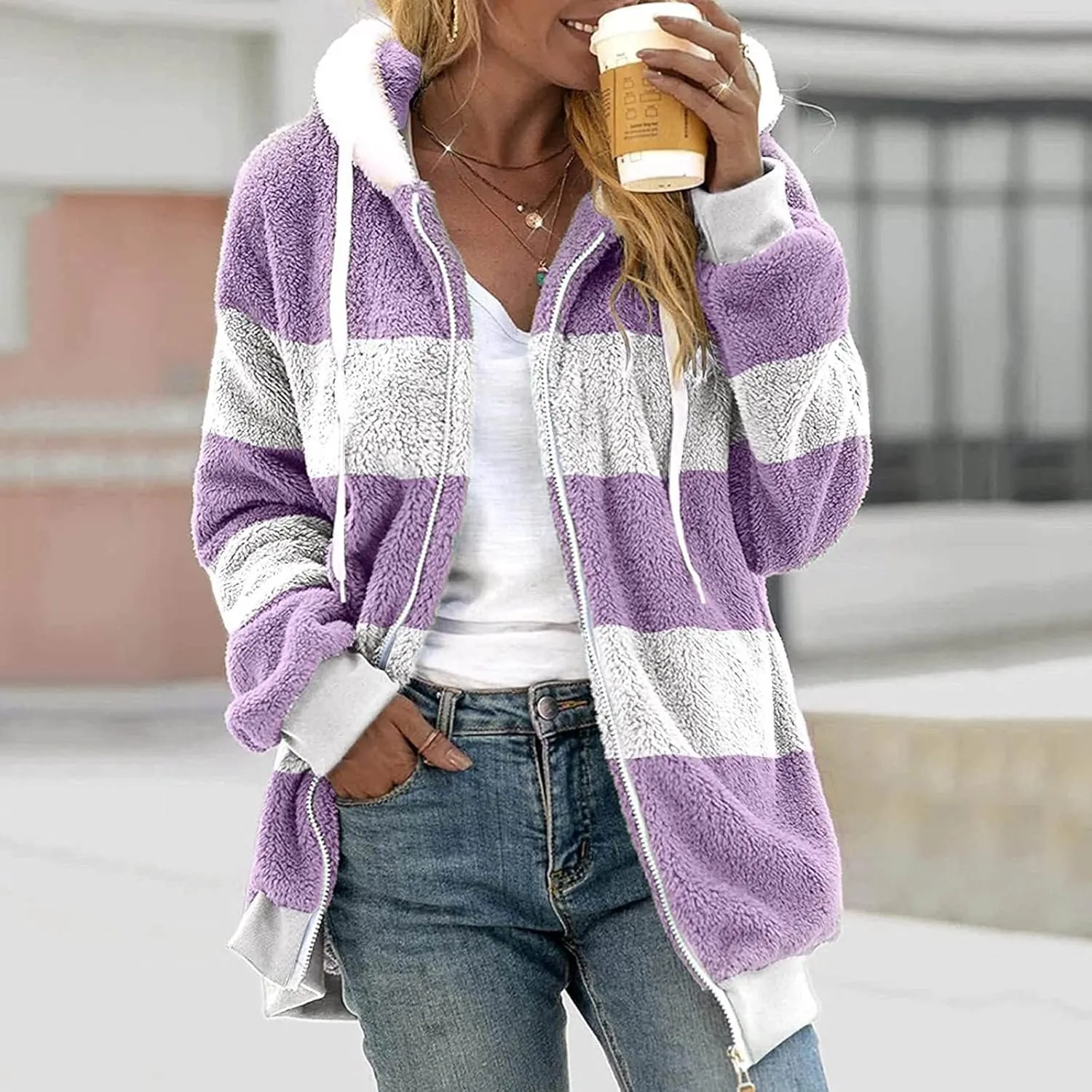 Wangxldd Ladies Fashion Casual Cardigan Sweaters Long Sleeve Zip Up Breathable Solid Hoodies Outerwear Coat Outerwear Coats