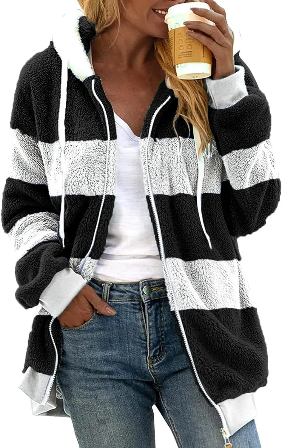 Wangxldd Ladies Fashion Casual Cardigan Sweaters Long Sleeve Zip Up Breathable Solid Hoodies Outerwear Coat Outerwear Coats