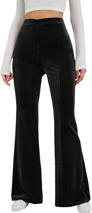 WDIRARA Women's Velvet Pants Bell Bottom Flare Pants High Waisted Warm Long Pants