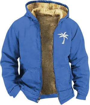 Winter Coat For Men With Hood Fleece Lined Zipper Graphic Coat Motorcycle Heavy Fashion Jacket