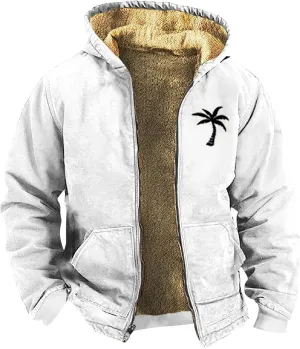 Winter Coat For Men With Hood Fleece Lined Zipper Graphic Coat Motorcycle Heavy Fashion Jacket