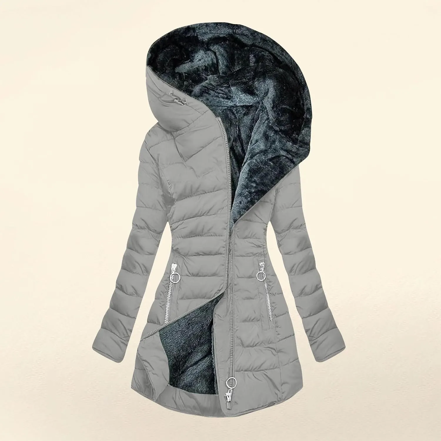 Winter Coats for Women Fleece Lined Warm Down Coats Waterproof Thicken Hooded Zipper Pockets Fashion Puffer Jackets