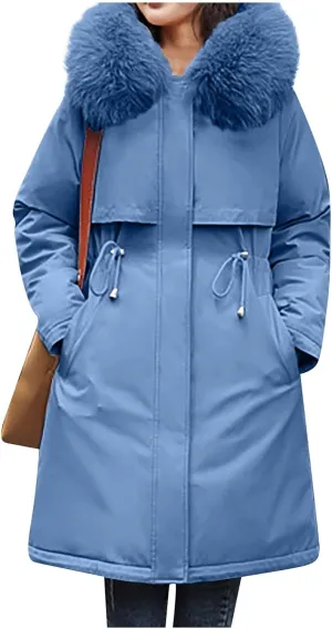 Winter Jacket for Women Long Parka Trench Coat Comfy Stitching Casual Cardigan Lapel Overcoat Belted Slim Outerwear