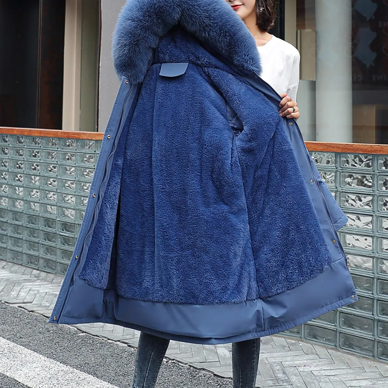 Winter Jacket for Women Long Parka Trench Coat Comfy Stitching Casual Cardigan Lapel Overcoat Belted Slim Outerwear