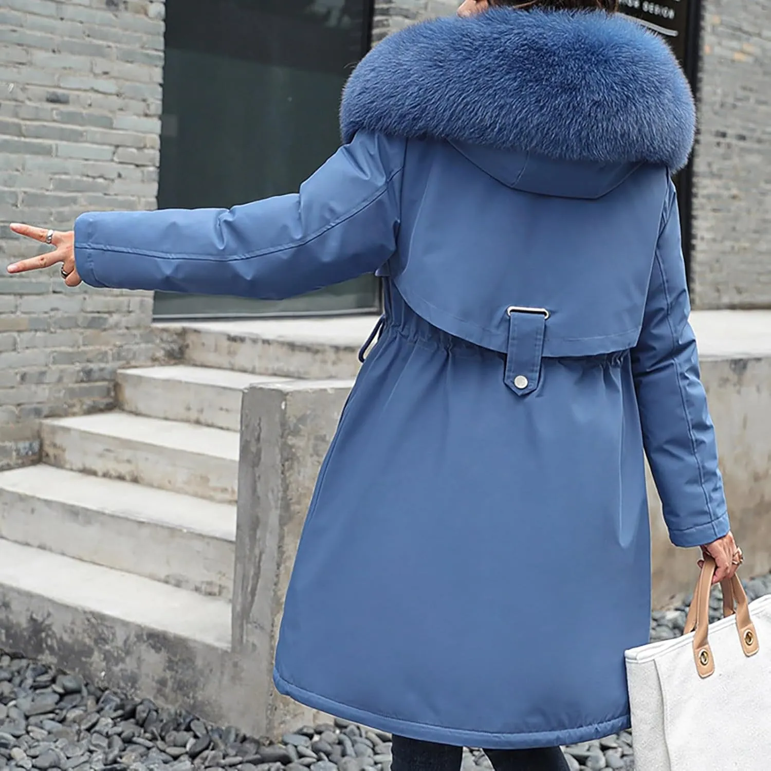 Winter Jacket for Women Long Parka Trench Coat Comfy Stitching Casual Cardigan Lapel Overcoat Belted Slim Outerwear