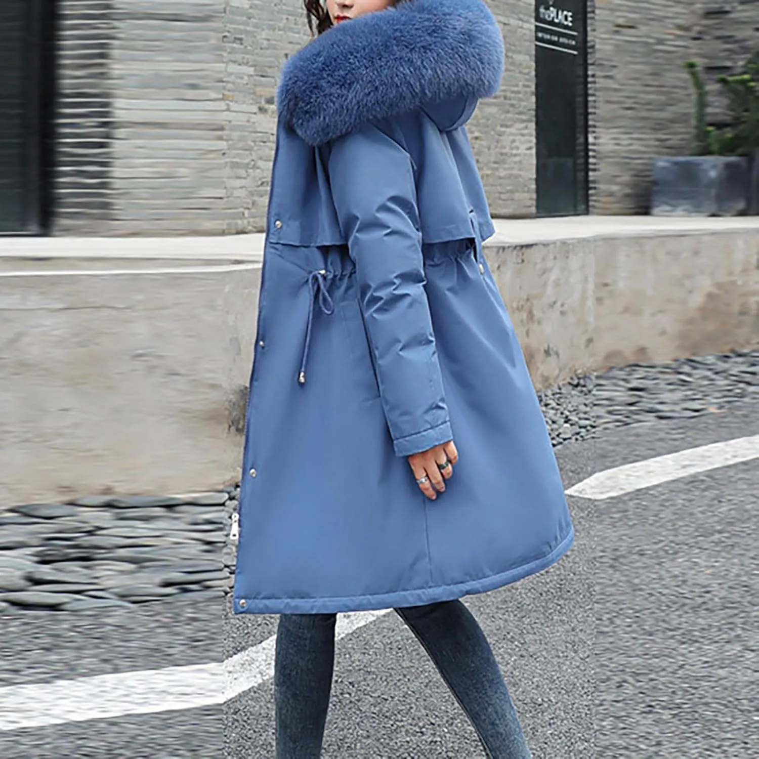 Winter Jacket for Women Long Parka Trench Coat Comfy Stitching Casual Cardigan Lapel Overcoat Belted Slim Outerwear