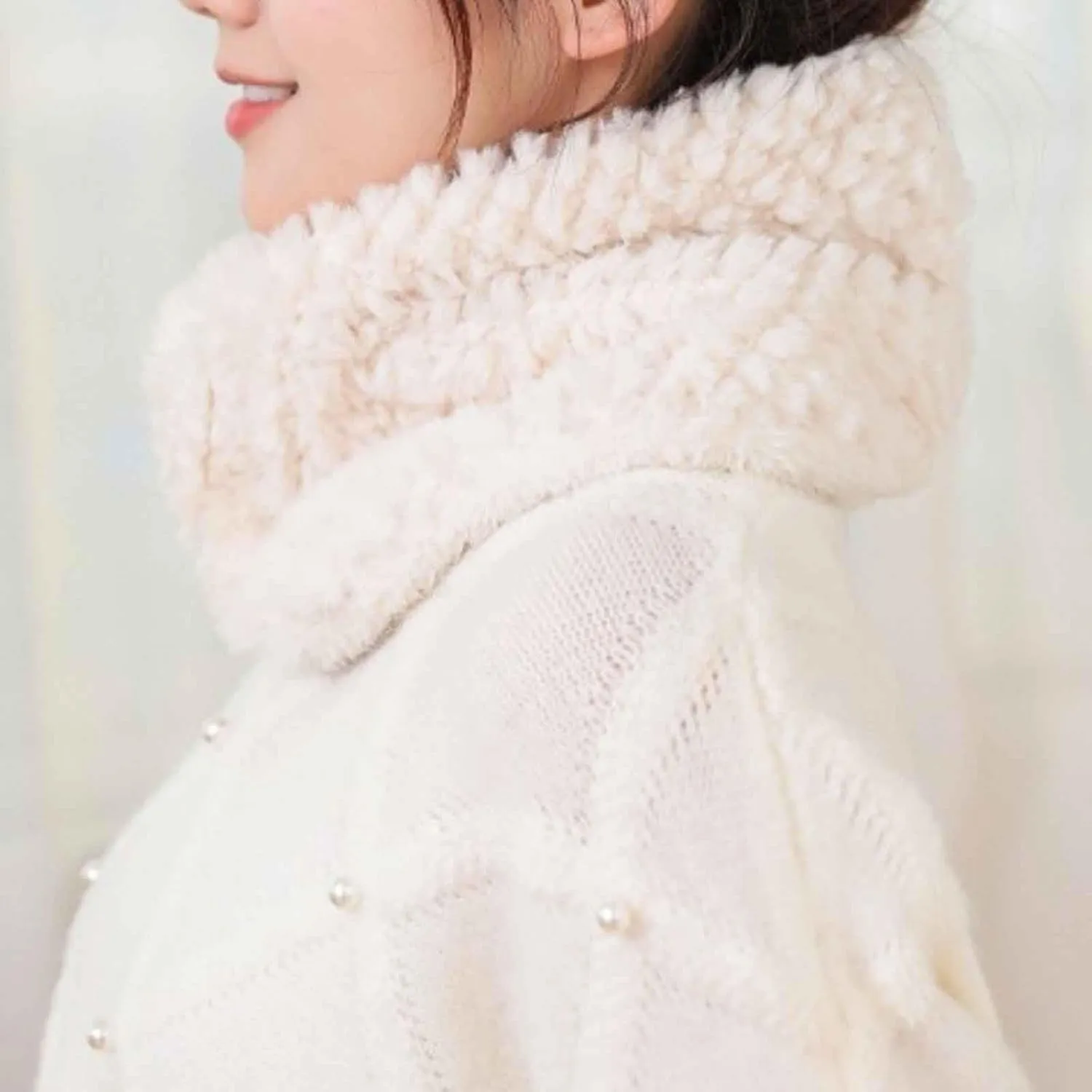 Winter Scarf Neck Warmer Gaiter Women Cold Weather Button Knit Warm Cashmere Feel Fleece Ski Tube Circle Scarves