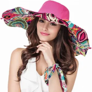WITERY Floppy Summer UPF50  Foldable Sun Beach Hats Accessories Wide Brim for Women