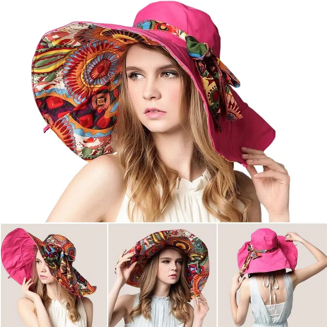 WITERY Floppy Summer UPF50  Foldable Sun Beach Hats Accessories Wide Brim for Women