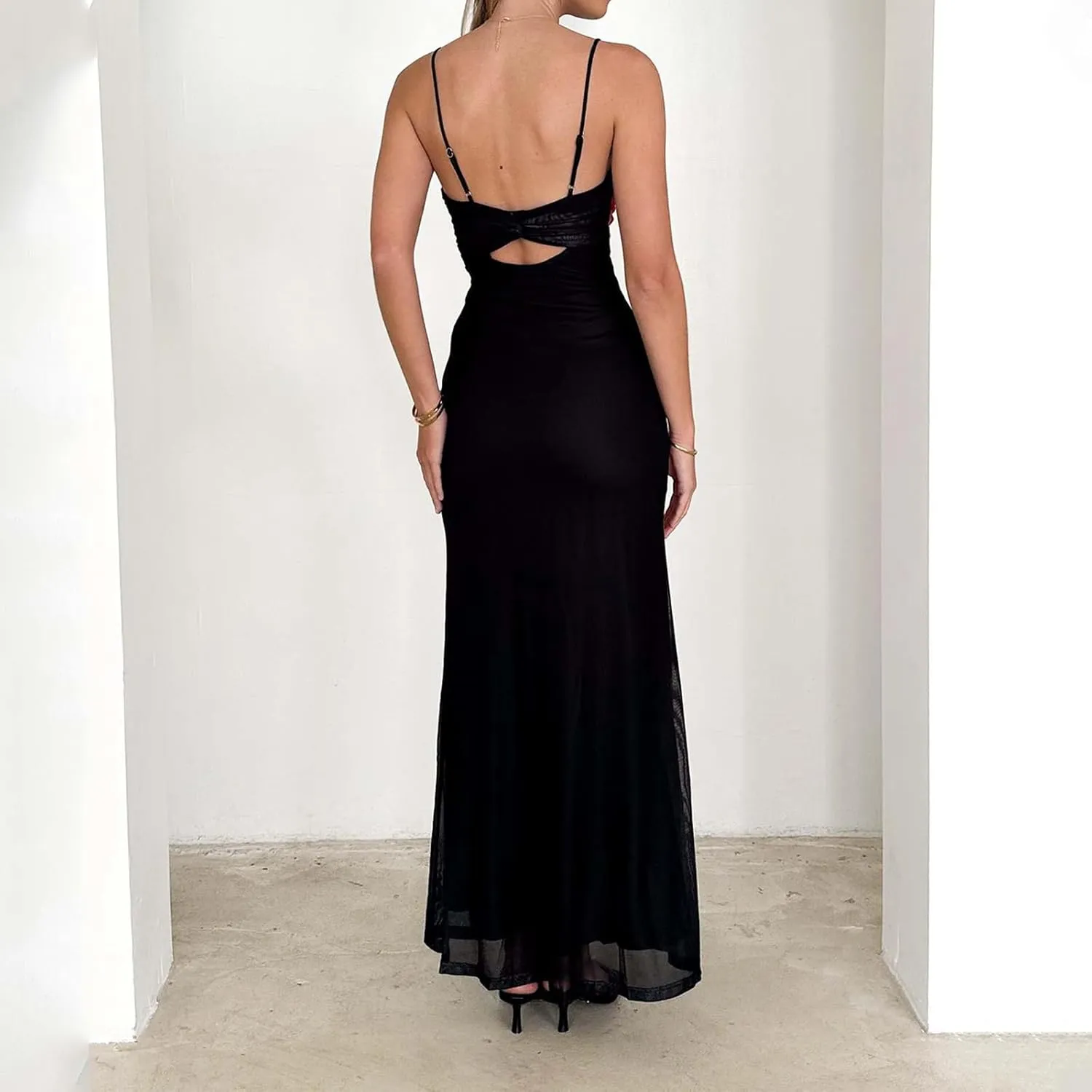 Women Boho Floral Backless Maxi Dress Y2K Spaghetti Strap Sleeveless Bodycon Long Dress Sexy Going Out Sundress