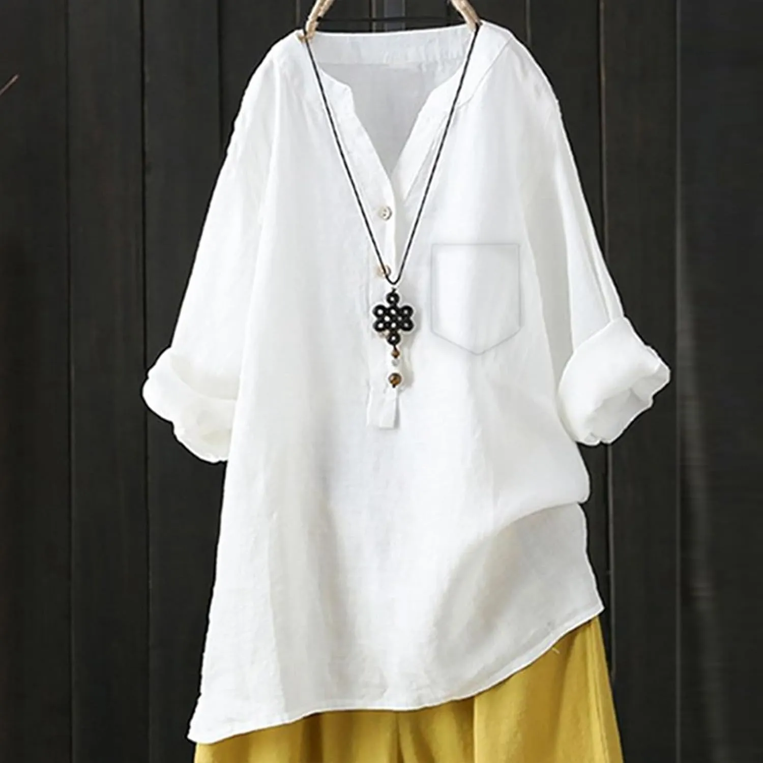 Women Button Up Shirts V-Neck Short Sleeve Cotton Linen Summer Casual Comfy Blouse Tops Loose Tunics Top