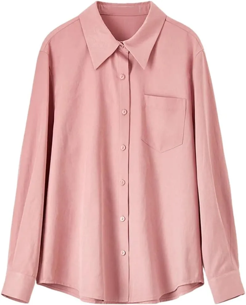 Women Casual Loose Long Sleeve Shirt Office Lady Lapel Blouse Single Breasted Casual Top