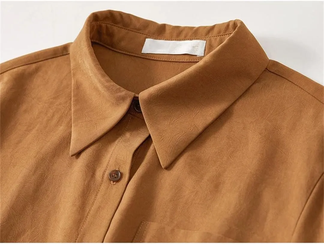 Women Casual Loose Long Sleeve Shirt Office Lady Lapel Blouse Single Breasted Casual Top