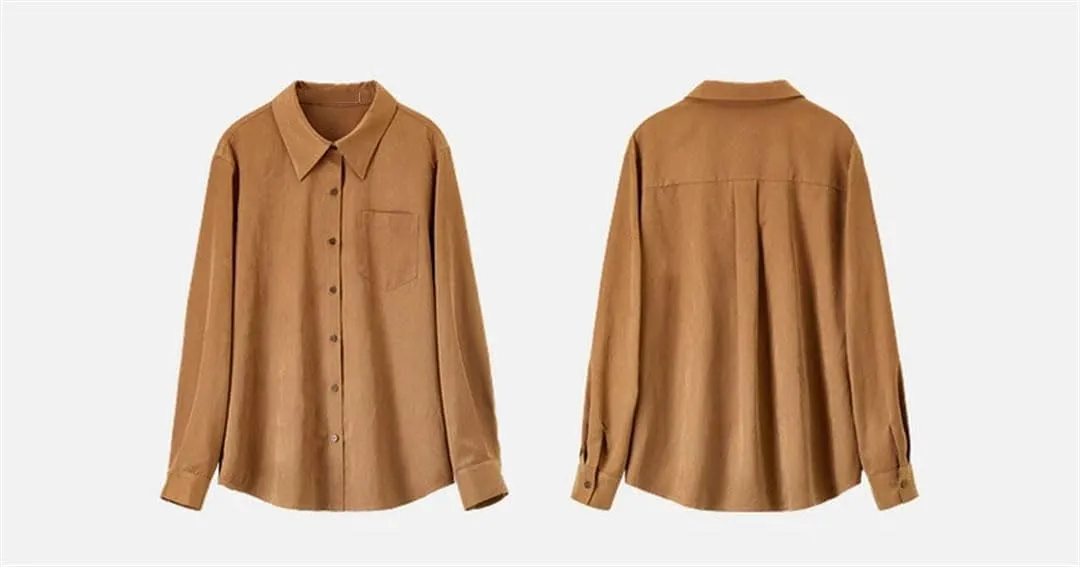 Women Casual Loose Long Sleeve Shirt Office Lady Lapel Blouse Single Breasted Casual Top