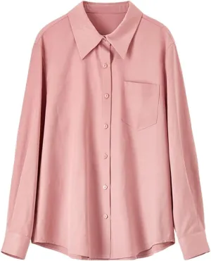 Women Casual Loose Long Sleeve Shirt Office Lady Lapel Blouse Single Breasted Casual Top