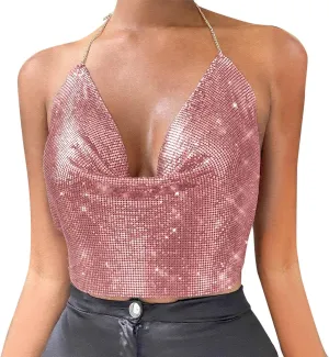 Women Chain Sexy Clothes Beading Tassel Sleeveless Backless Crop Top Club Vintage Tank Tops Wardrobe Women