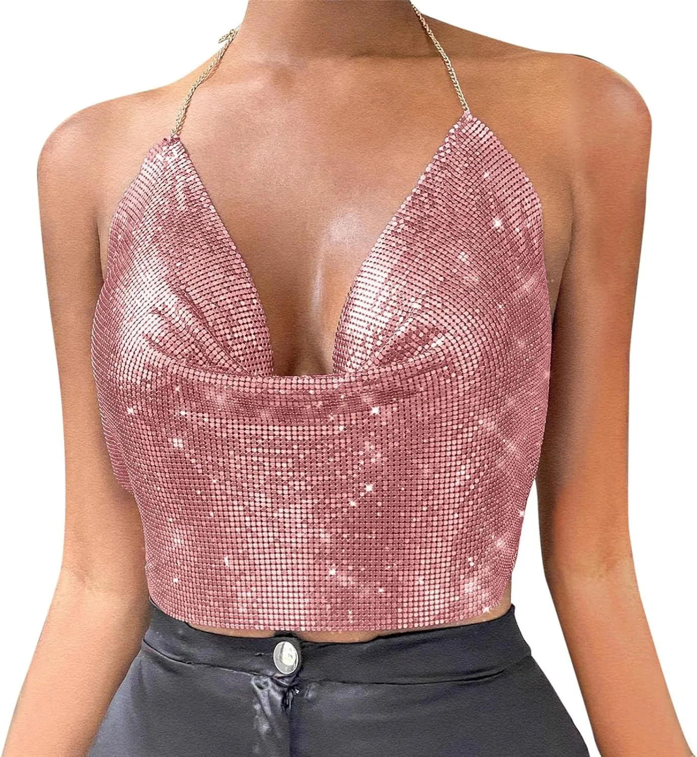 Women Chain Sexy Clothes Beading Tassel Sleeveless Backless Crop Top Club Vintage Tank Tops Wardrobe Women