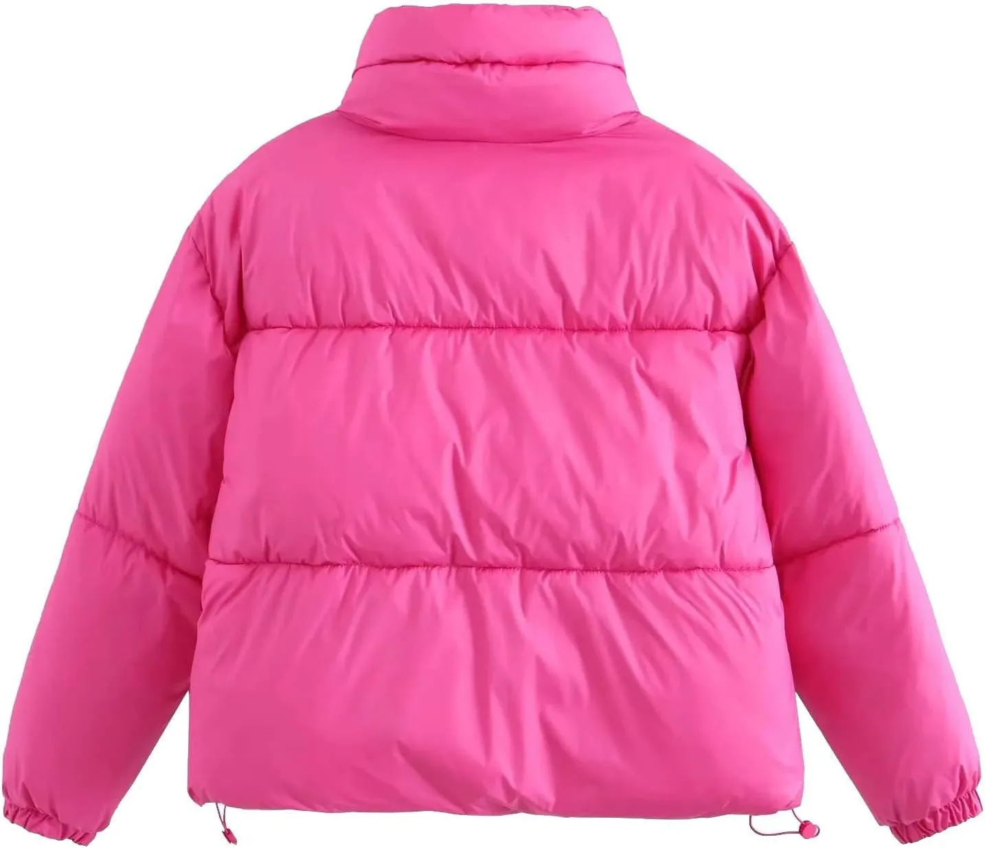 Women Cropped Puffer Jacket Stand Collar Winter Warm Puffy Quilted Jackets Drawstring Down Coats Outwear with Pockets