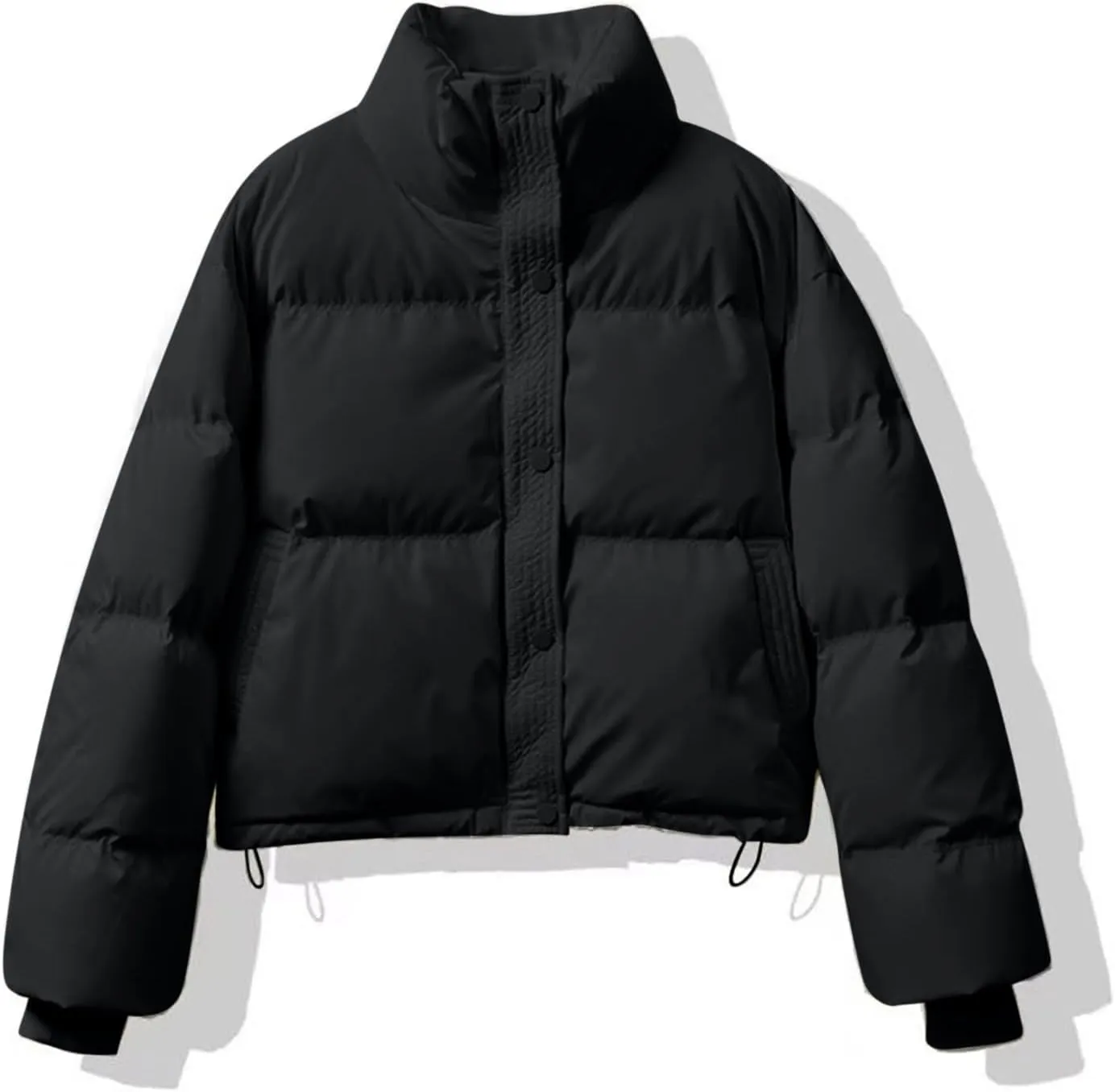 Women Cropped Puffer Jackets Lightweight Warm Winter Down Coat Short Zipped Quilted Puffy Jacket Outwear with Pockets