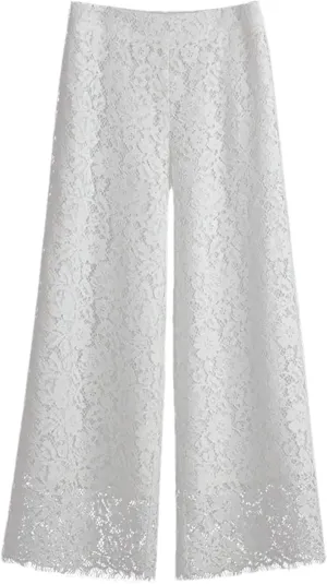 Women Lace Wide Leg Pants Bottoms Loose Straight Trousers High Waist Solid Color Summer Pant