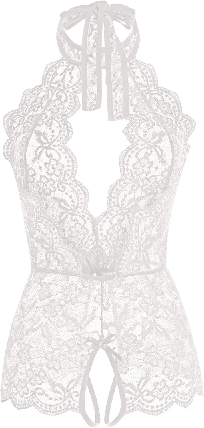 Women Lingerie for Women Deep V Halter One Piece Teddy Bodysuit