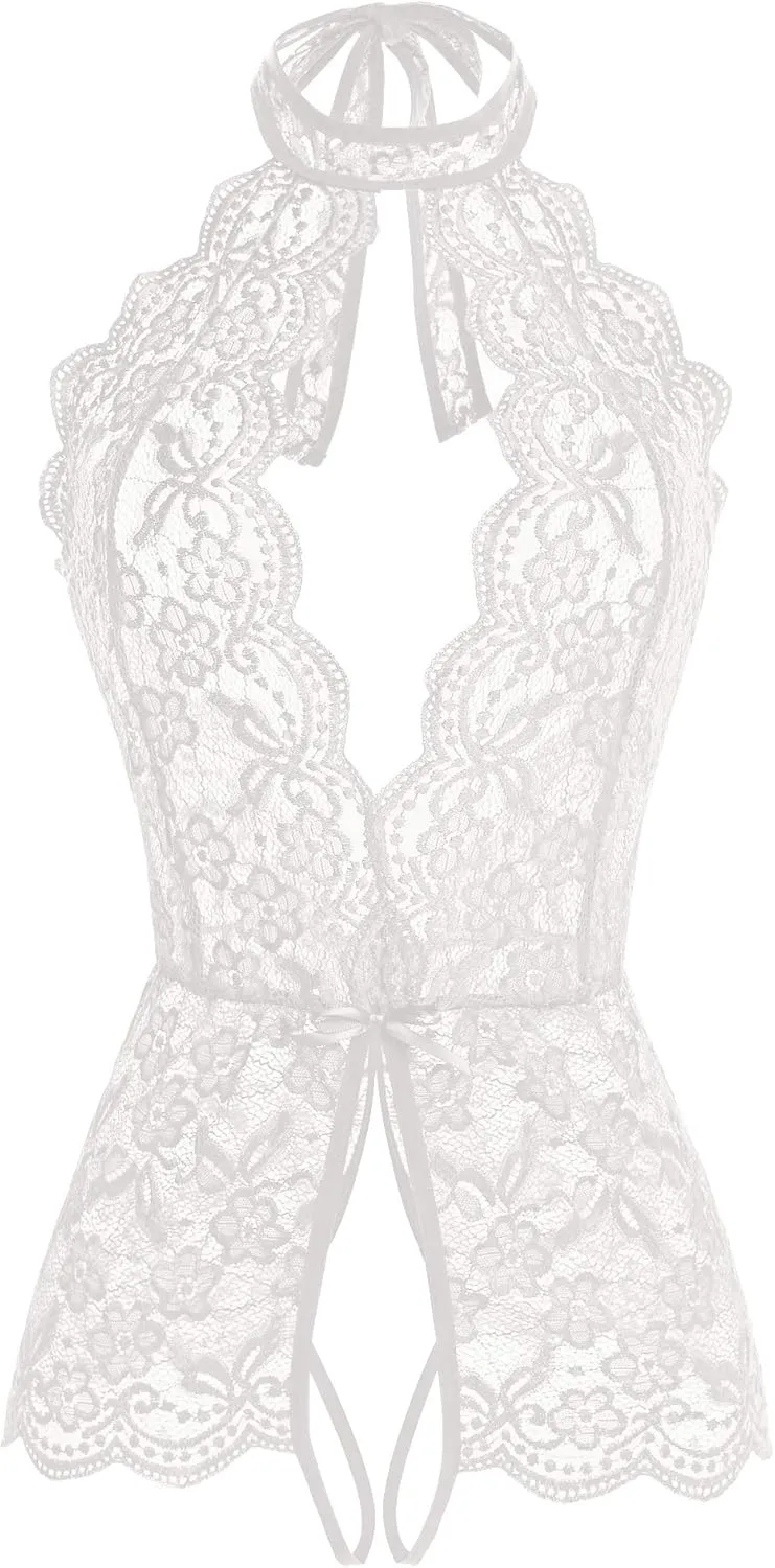 Women Lingerie for Women Deep V Halter One Piece Teddy Bodysuit
