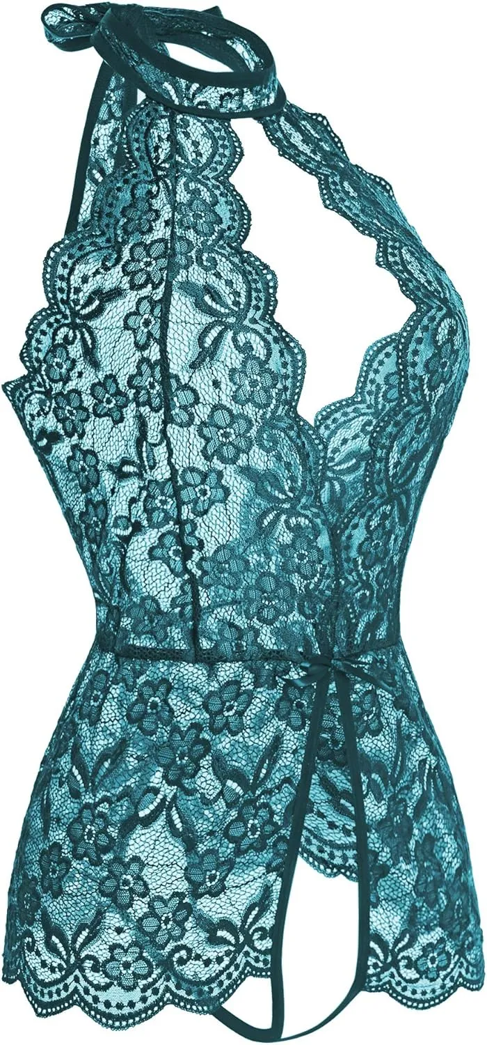 Women Lingerie for Women Deep V Halter One Piece Teddy Bodysuit
