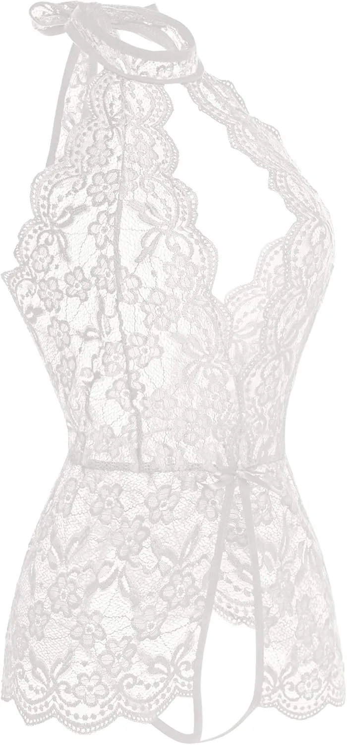 Women Lingerie for Women Deep V Halter One Piece Teddy Bodysuit