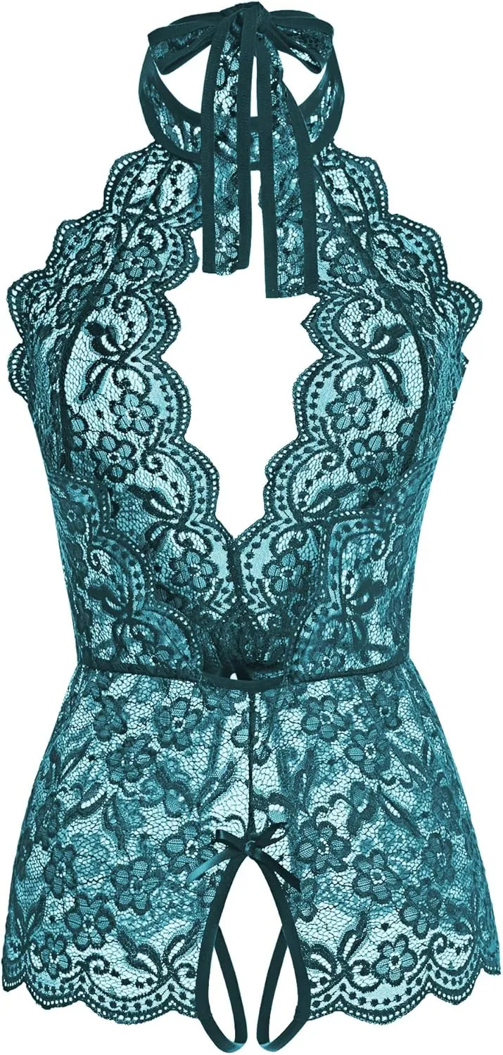 Women Lingerie for Women Deep V Halter One Piece Teddy Bodysuit