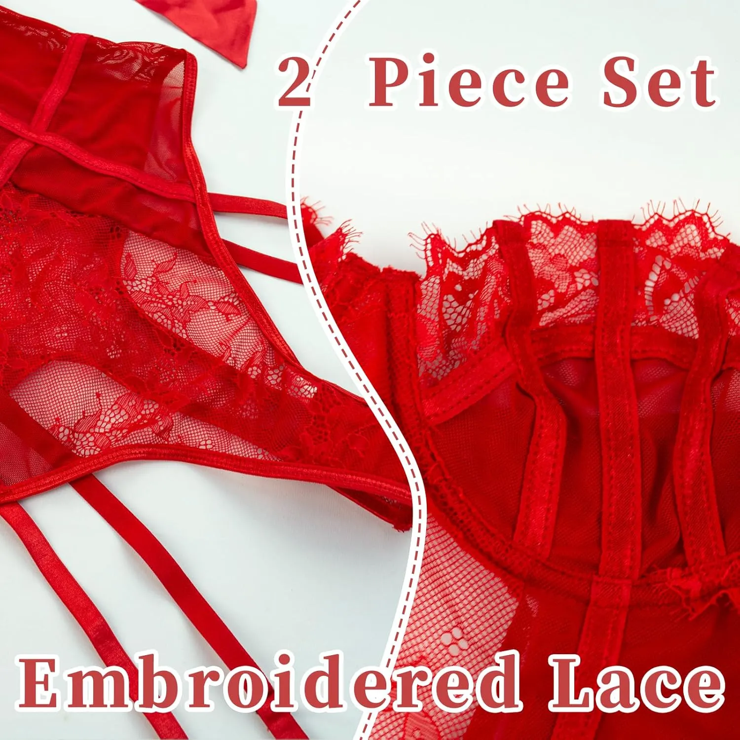 Women Lingerie Sets Lace Bodysuit with Stockings Embroidered Hollow Out Bow Sexy 2 Piece Lingerie Set For Women