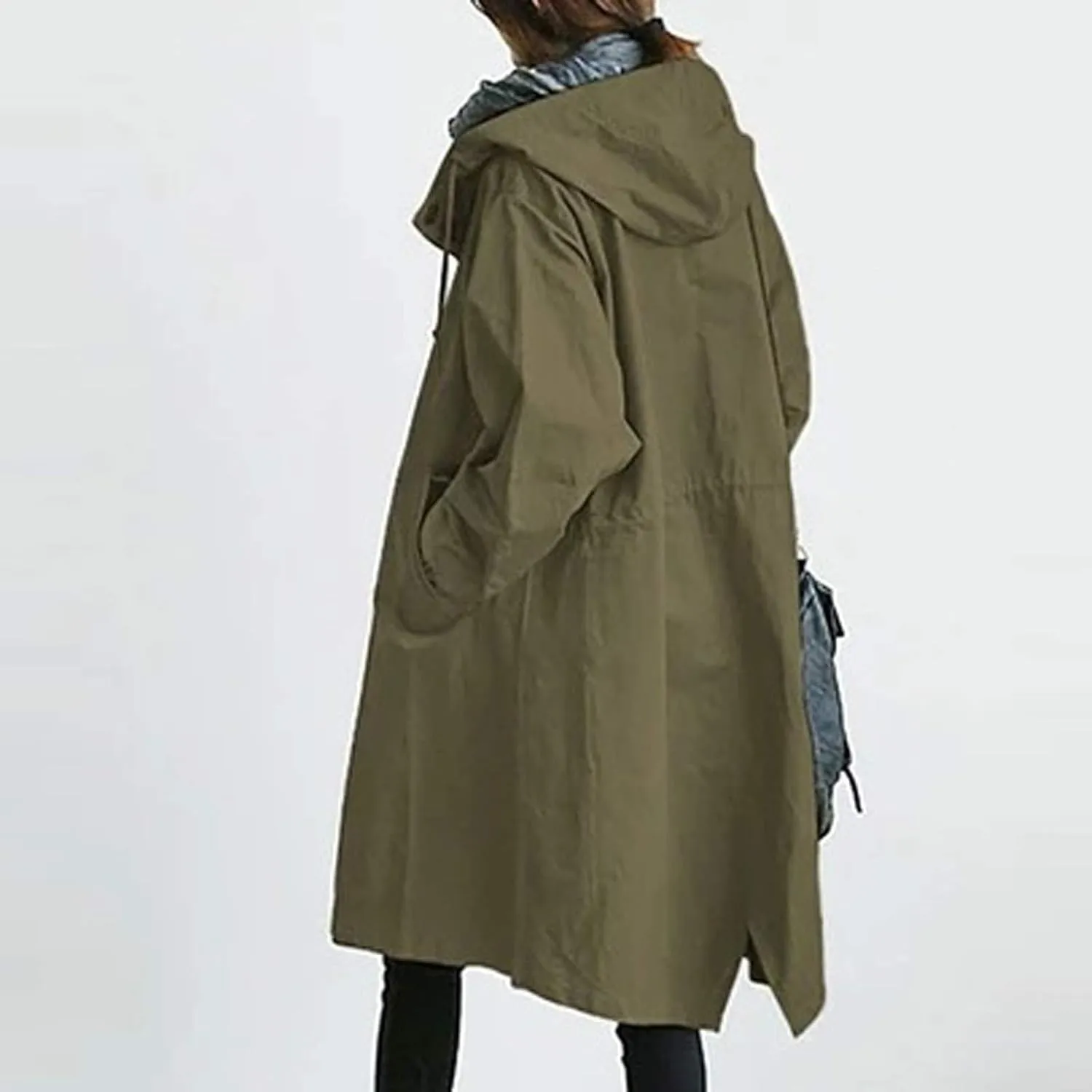 Women Long Raincoat Waterproof Hooded Trench Coats Button Up Windbreaker Travel S-5XL,Rain Jacket Plus Size