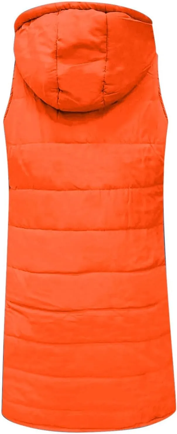 Women Long Vest Coat Down Jacket Warm Winter Sleeveless Quilted Parkas Overcoats Pocket Hooded Puffer Jackets