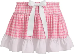 Women Men Gingham Pleated Mini Skirts Ruffle Lace A Line Layered Short Skirts Fairy Princess Costume Sissy Skirt