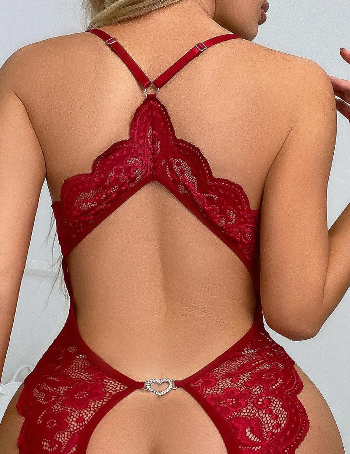 Women One Piece Lingerie Deep V Teddy Sexy Lace Bodysuit