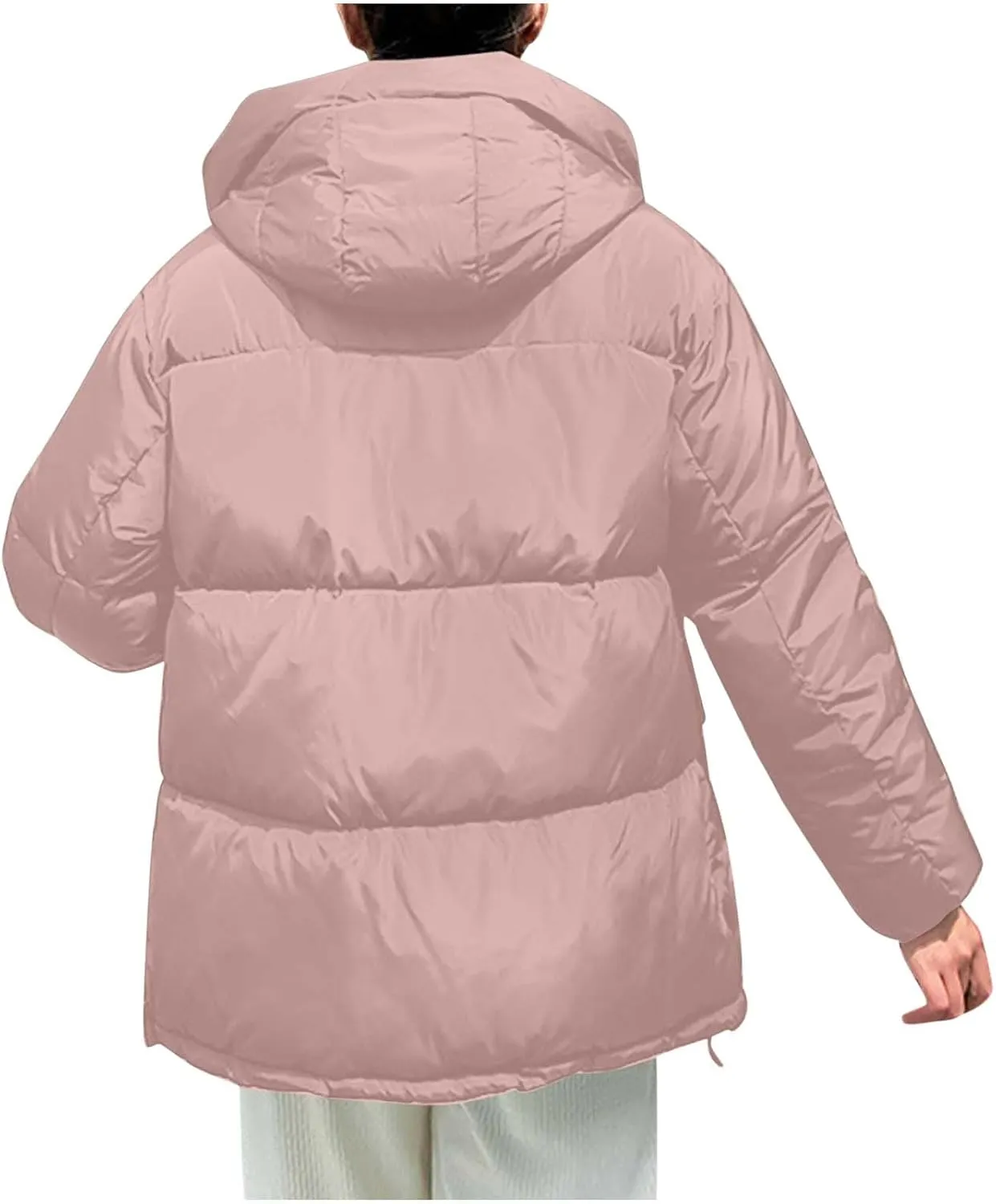 Women Oversized Puffer Jackets Warm Winter Down Coat with Hood Pockets Casual Long Sleeve Zipped Quilted Coat Outwear
