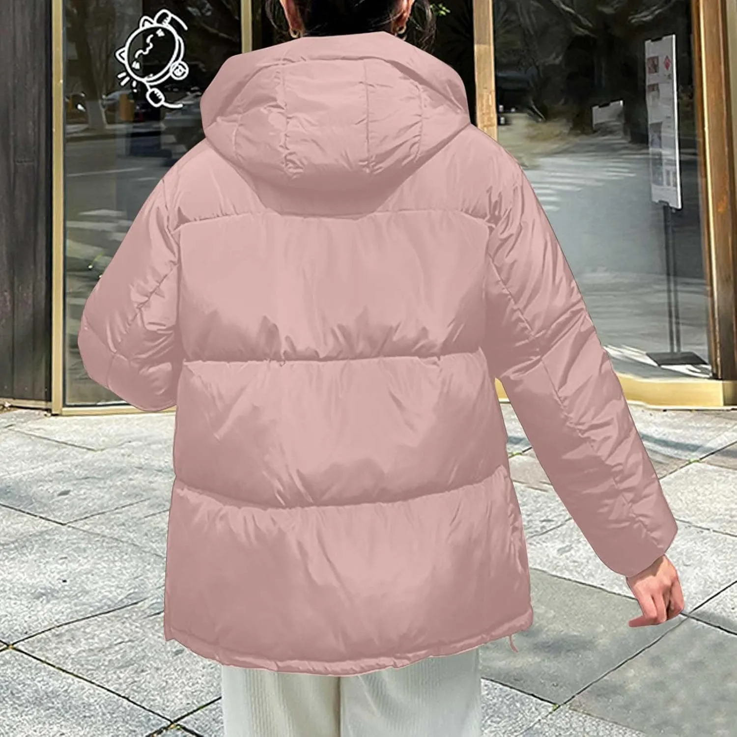 Women Oversized Puffer Jackets Warm Winter Down Coat with Hood Pockets Casual Long Sleeve Zipped Quilted Coat Outwear