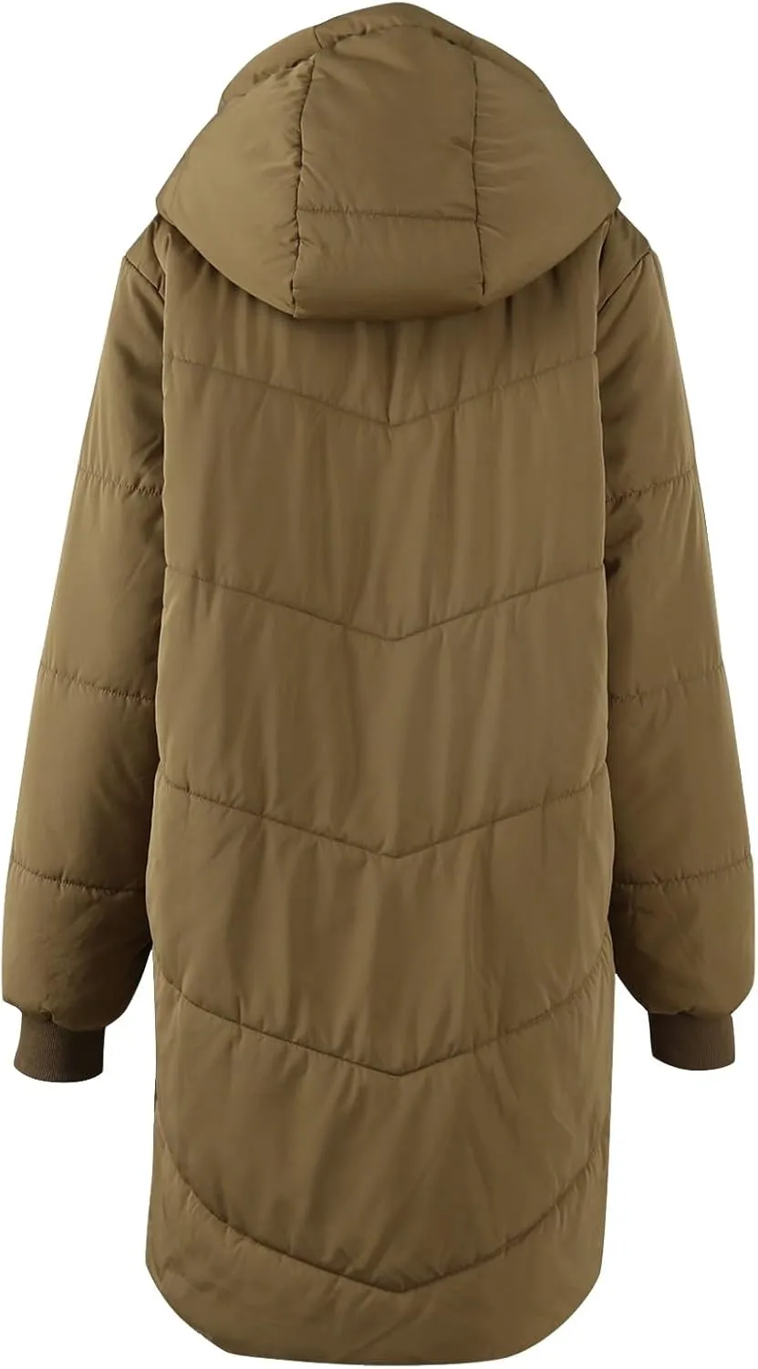 Women Puffer Jacket Fall Winter Fashion Warm Quilted Long Hooded Padded Bubble Hooded Coat Warm Long Jacket Parka