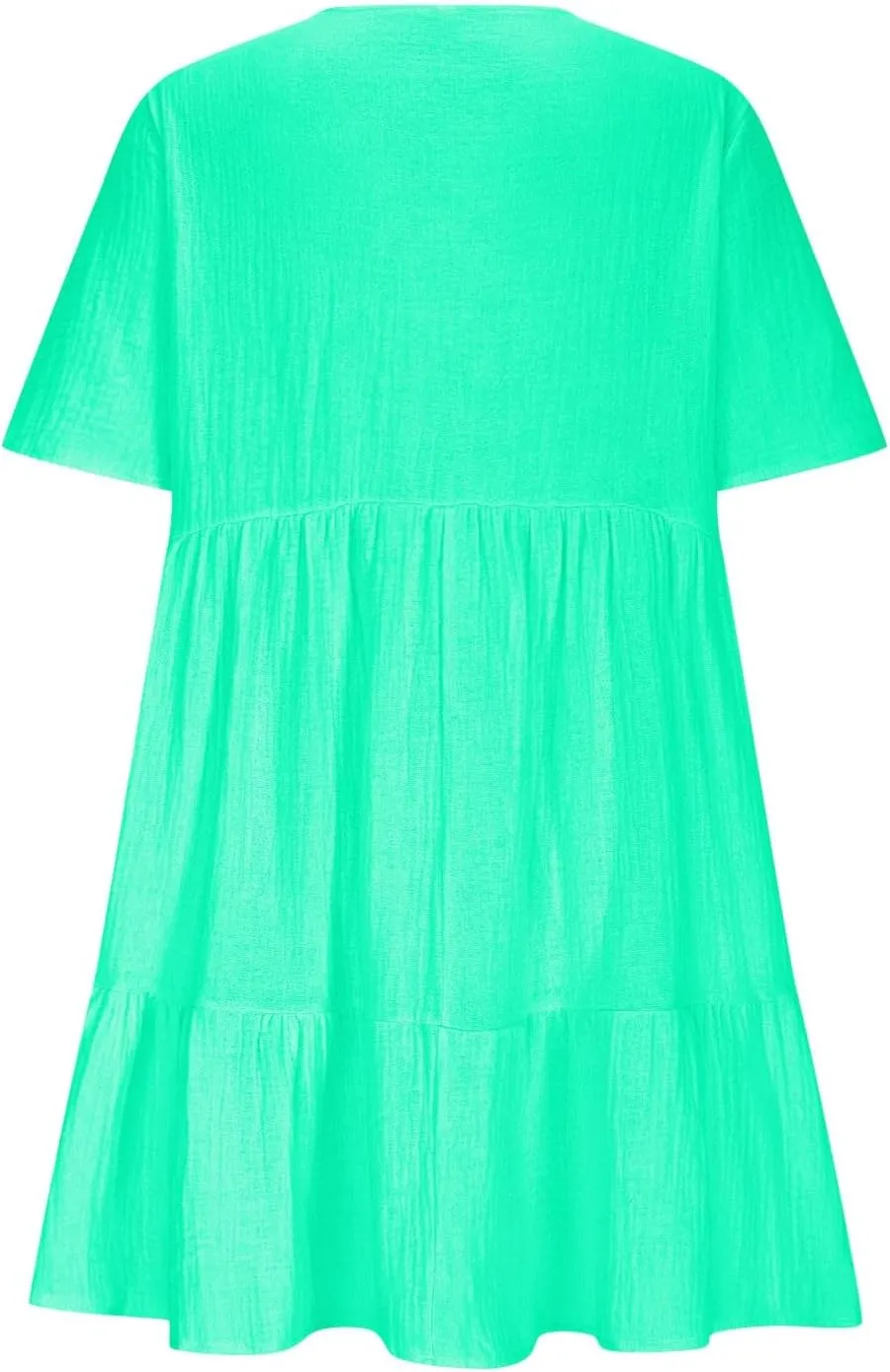Women Summer Mini Dresses Short Sleeve V Neck Loose Smocked Tiered Flowy Pleated Cute Babydoll Dress with Pockets