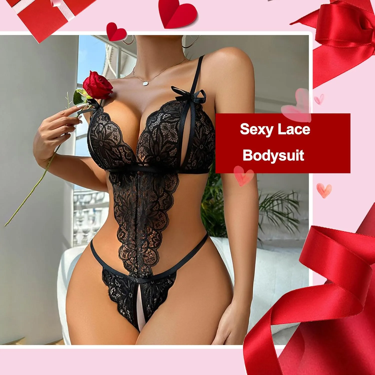 Women Teddy Lingerie for Women Lace Lingerie Set Teddy Bodysuit Deep V Teddy One-Piece Babydoll Mini Bodysuit