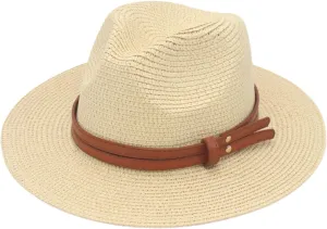 Women Wide Brim Straw Hat: Beige Sun Protection Summer Beach Hat Foldable Roll up Hat Floppy Cap Vacation Travel Accessories