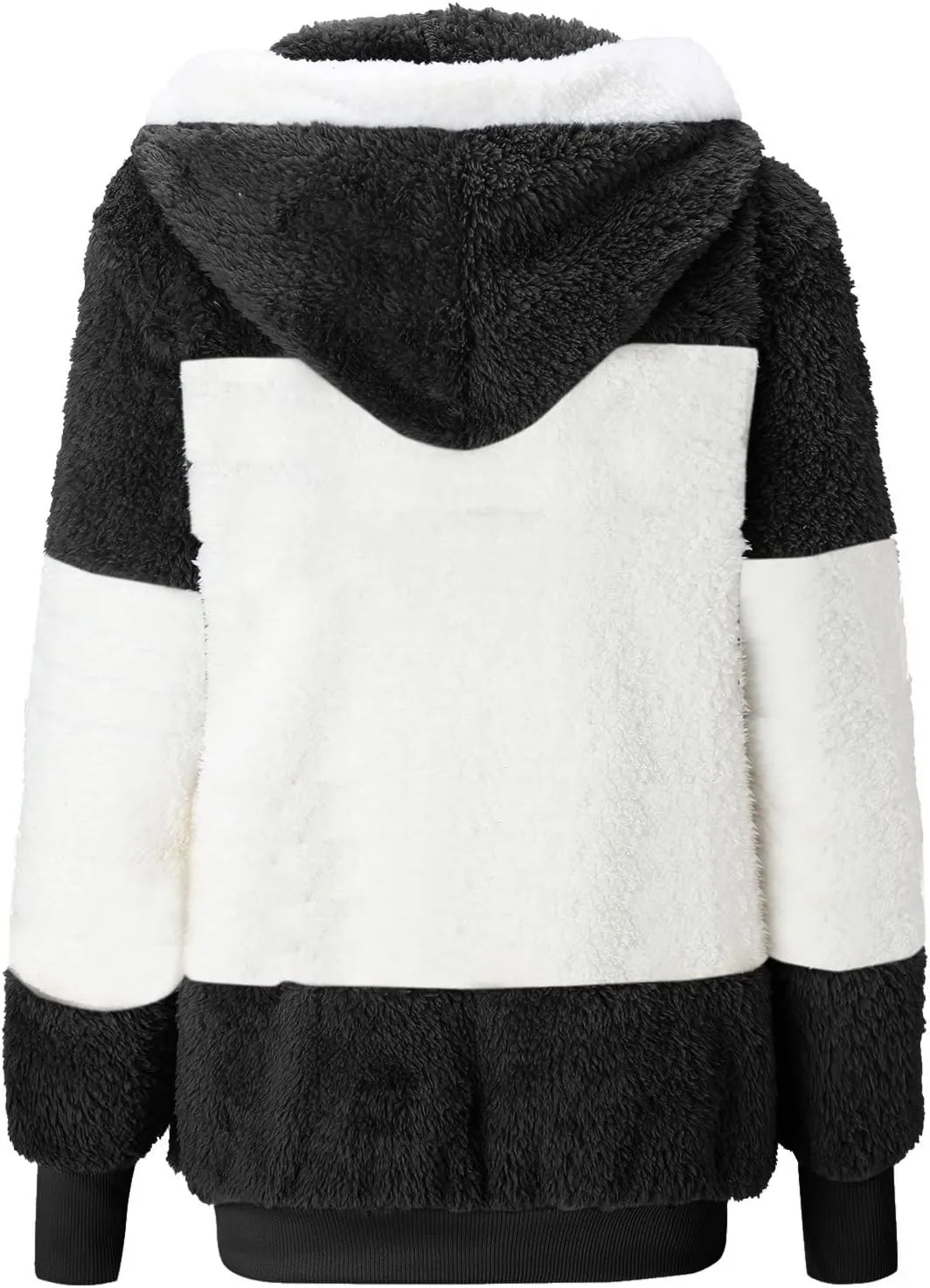 Women Winter Faux Fur Coat Trendy Long Sleeve Fuzzy Fleece Outerwear Zipper Sherpa Jackets with Hood Plus Size Tops