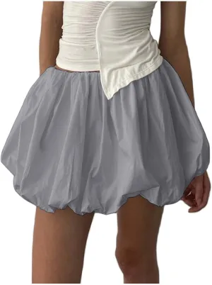 Women Y2k Bubble Skirt Ruffle Hem Pleated A Line Flare Mini Short Skirt Streetwear Beach Dresses