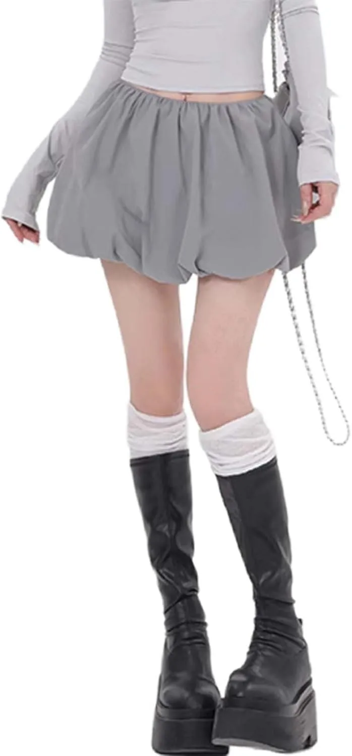 Women Y2k Bubble Skirt Ruffle Hem Pleated A Line Flare Mini Short Skirt Streetwear Beach Dresses