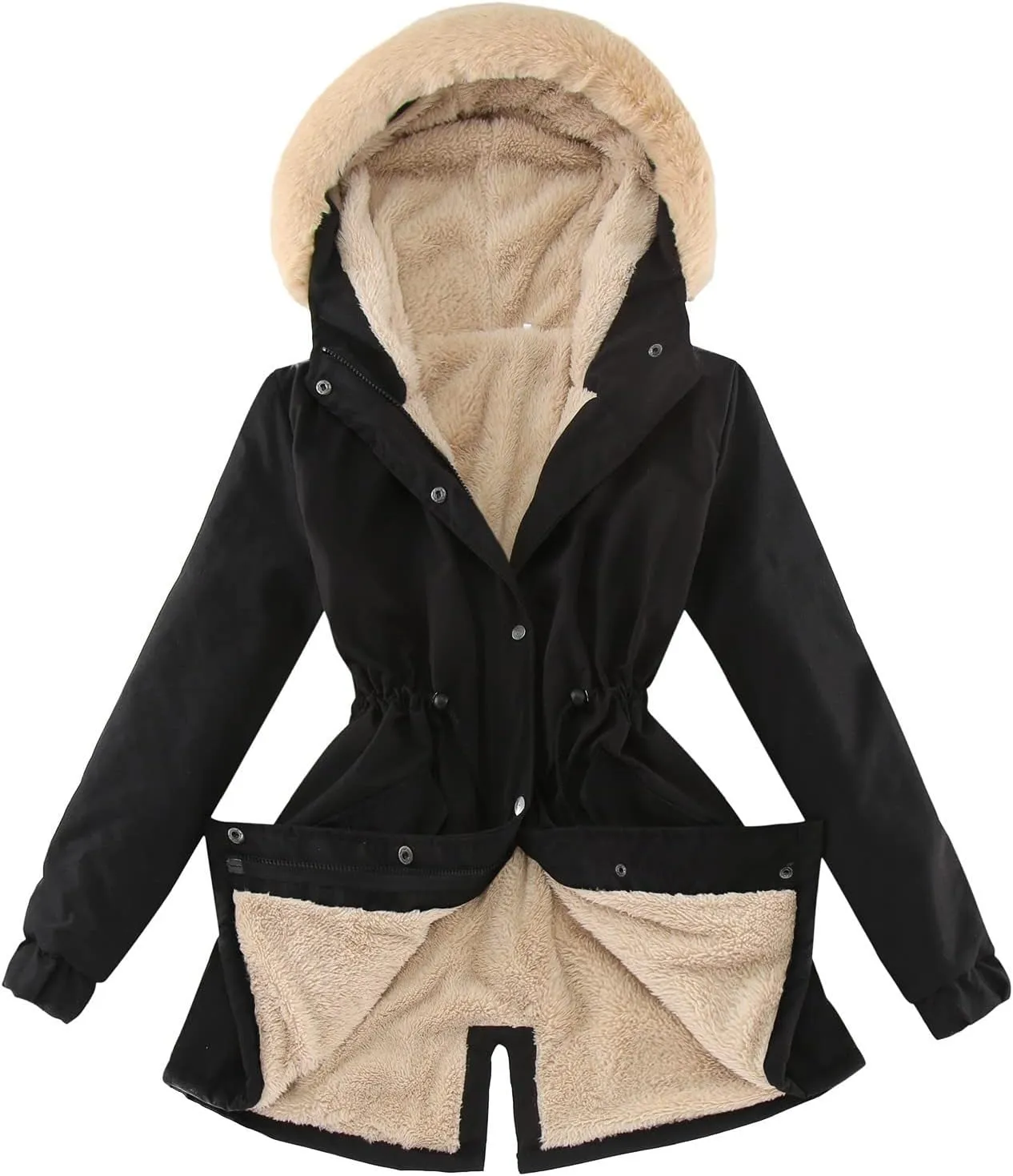 Womens 2024 Button Thick Solid Fleece Coat Long Sleeve Hooded Outwear Comfy Warm Soft Overcoat Daily Winter Clothes