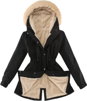 Womens 2024 Button Thick Solid Fleece Coat Long Sleeve Hooded Outwear Comfy Warm Soft Overcoat Daily Winter Clothes