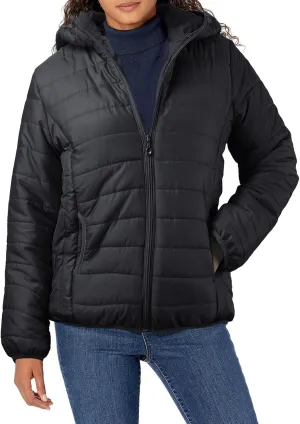 Womens 2024 Classic Solid Quilted Puffer Coat Long Sleeve Zipper Hooded Down Coat Insulated Casual Fitted Outwear