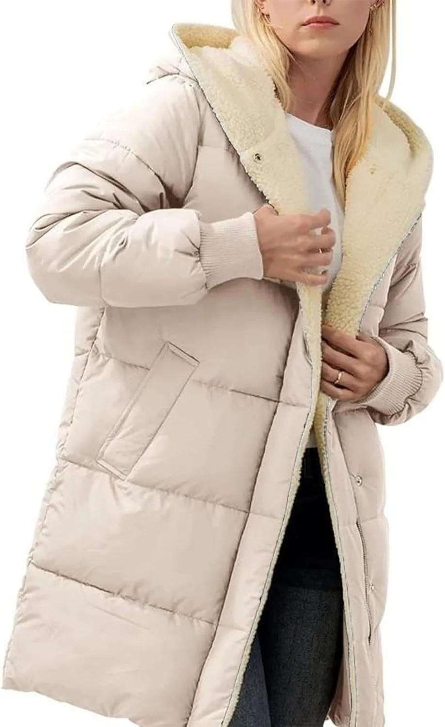 Women's 2024 Winter Clothes Oversized Shearling Fleece Long Coats Jackets Full Zip Reversible Coats Versatile Coats